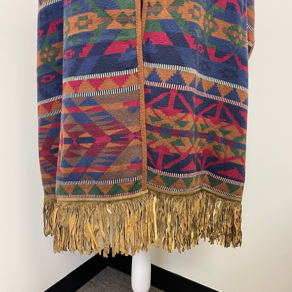 VTG JH Collectibles Southwestern Knit Shawl Wrap Scarf Fringe Trim Geometric - Picture 3 of 14